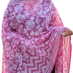 taashu creations Pure Cotton Geometric Print, Floral Print Pink Women Dupatta image 1