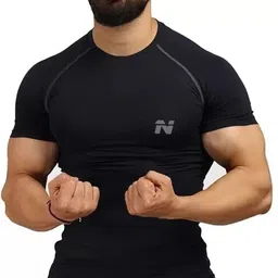 ninq Men Solid Round Neck Polyester Black T-Shirt-picture-10