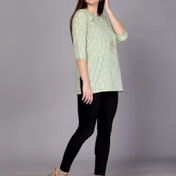 jc4u Casual Regular Sleeves Embellished Women Green Top image 3