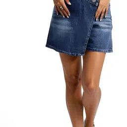 Women Washed A-line Blue Skirt-image-60