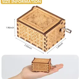 patpat Music Box La La Land Hand Crank Wooden Musical Box, Antique Engraved image 2