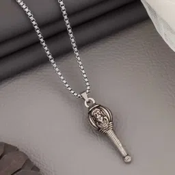 eivaa Hanuman Face Gada Locket with Chain Silver Metal Locket image 3