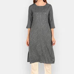 VEDANA Women Grey Floral Kurta-image-41