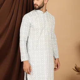 SOJANYA Ethnic Embroidered Sequined Pure Cotton Straight Kurta image 2