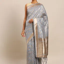 Sangria Grey Floral Woven Design Zari Banarasi Saree-picture-41