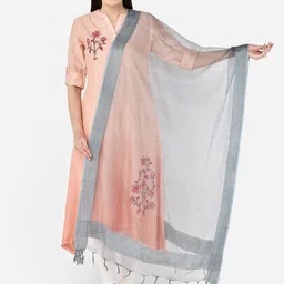 Dupatta Bazaar Grey Solid Organza Jute Border Dupatta-picture-29