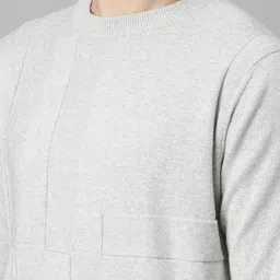 HARSAM Men Grey Solid Round Neck Pullover image 3
