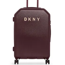 DKNY Unisex Burgundy Textured Allore Hard-Sided Medium Trolley Suitcase-image-24