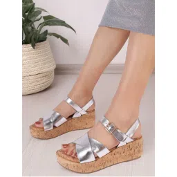Carlton London Womens Metallic Crisscross Cork Wedges Heels - Grey-picture-23