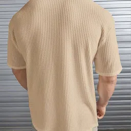 lewel Men Solid Round Neck Polyester Beige T-Shirt image 2