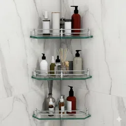 motiqo Diamond Glass Corner Shelf Rack For Bathroom, Kitchen, Bathroom Accessories Glass Wall Shelf-picture-27