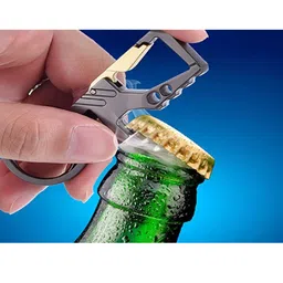 CONTACTS Unisex Charcoal Grey Pack Of 4 Stainless Steel Key Chains with Bottle Opener image 2