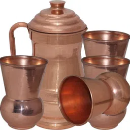 prisha india craft Pure Copper Picture With 4 Tumblers Best Quality Drinkware Set Jug Glass Set-picture-18