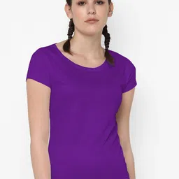 dsws Women Solid Round Neck Polyester Purple T-Shirt-picture-16