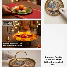 elitekitch Beautiful Floral Radha-Krishna Full_5 Inch Design Heavy Brass Plate Dinner Plate image 3