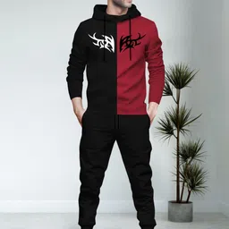 blive Men Night Suit Set Black, Red Printed, Colorblock-picture-39