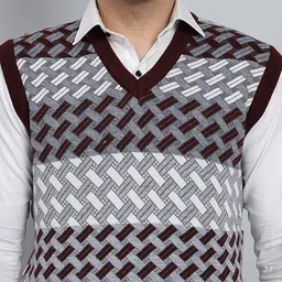 muskan knitwear Men Checkered V Neck Black Sweater image 3