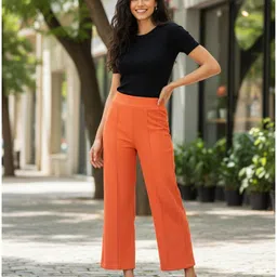 blacktail Women Comfort Fit Orange Polyester Trousers-picture-12