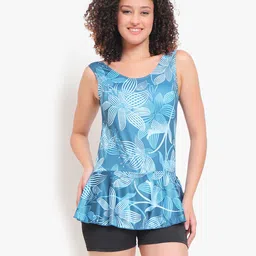 lebami Women Swimwear Single Piece Swimsuit with Removable Pads & Attached Shorts Printed Women Swim-dress Blue Swimsuit-picture-26