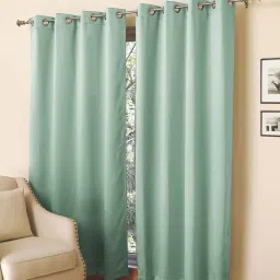 rosarahome Green Blackout Polyester 7 feet Eyelet Door Curtains - Set of 2 image 1