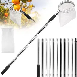 verilux Fruit Picker Pole 14ft with Mesh Basket for High Trees Garden Tool Kit image 1