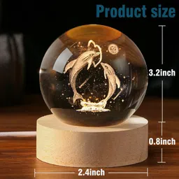 dhvyant mart Modern 3D Crystal Dolphin Model 16 Colors Remote Control Ball With Wooden Base Study Lamp image 3
