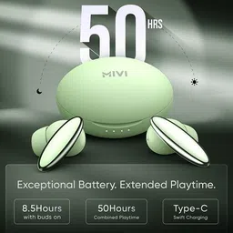 mivi Duopods K6, 50Hrs PT, HD Call, Fast Charging, 50ms Latency, IPX4,Voice Asst.5.3v Bluetooth Headset image 5
