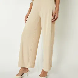 max Women Regular Fit Beige Cotton Blend Trousers image 5