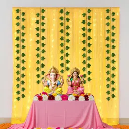 specialyou.in Yellow, Green Ganpati Backdrop Pooja Decoration Items for Home Background, Ganesh Chaturthi-picture-16
