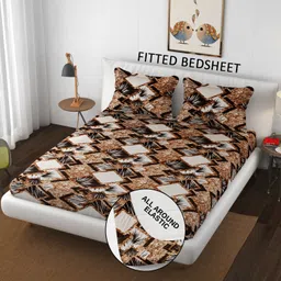 schp Woolen, Velvet Double Fitted (Elastic) 240 TC Printed Bedsheet-picture-15