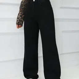 denim look Women Flared High Rise Black Jeans image 3