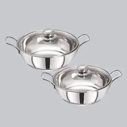 pristine Silver Stainless Steel Tri Ply Induction Base Kadai Set With Glass Lid-picture-10