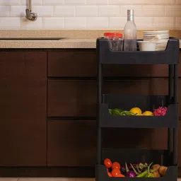 vm bond Multi-Purpose Plastic Storage Organizer 3-Tier Rack with Wheel Bathroom & Office Plastic Kitchen Trolley image 5