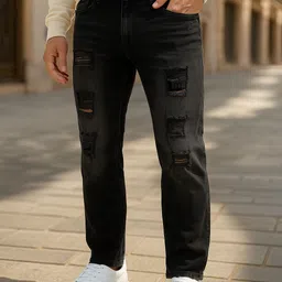 glossy Men Slim Mid Rise Grey Jeans-picture-15