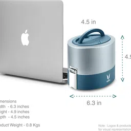 vaya Tyffyn Lyte 600 ml Blue Polished Stainless Steel Tiffin Box without BagMat (Two 300 ml Containers) - 2 Containers Lunch Box image 5