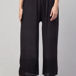volrik Women Flared Black Viscose Rayon Trousers-picture-13