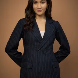 all about you formals Women Striped Double Breasted Formal Blazer image 1