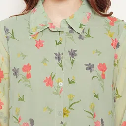 bitterlime Casual Regular Sleeves Floral Print Women Green Top image 5