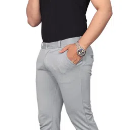 palclouthes trend Men Slim Fit Grey Lycra Blend Trousers image 4