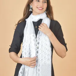 nakoda creation Net Self Design White Women Dupatta-picture-16