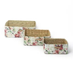 habereindia Multicolor Natural Fibre Set of 3 Organiser Tray and Storage Basket image 4