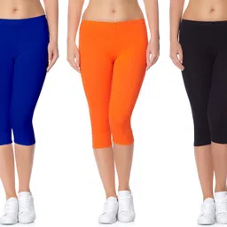 Cotton Lycra 220 GSM Bio-Wash Women Blue, Black, Orange Capri-image-27