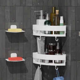 devam enterprise Corner Shower Caddy & Soap Dish Holder with Hook Plastic Wall Shelf-picture-10