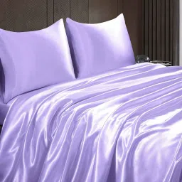 coolbeds Purple Solid 400 TC Satin Queen Fitted Bedsheet with 2 Satin Pillow covers image 3