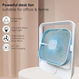 PARADISEECOM 8 inch Rechargeable Table Fan with LED Light High Speed Portable Fan with 3Speed 3000mAh Battery for Upto 8 Hours Runtime | USB Charging Fan for Desk,Home,Office Rechargeable Fan image 2