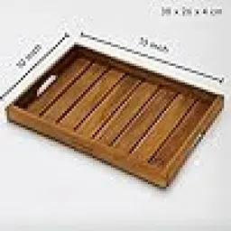 nuvio Handcrafted Teak Wood Rectangular Serving Tray – 38x26x4 cm for Home & Office Tray image 3