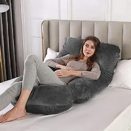 amcaton ultra soft j shaped pillow Polyester Fibre, Microfibre Solid Pregnancy Pillow Pack of 1 image 4