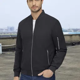 black hunter Men Solid Bomber Jacket image 3