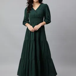 Women Fit and Flare Green Maxi/Full Length Dress-image-44