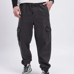 Men Jogger Fit Mid Rise Black Jeans-image-2